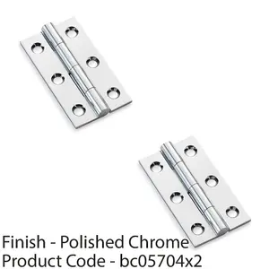 2 PACK - PAIR Solid Brass Cabinet Butt Hinge - 50mm - Polished Chrome Premium Cupboard