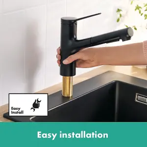 Hansgrohe Zesis M33 Single Lever Kitchen Mixer 150 Pull-Out Spray 2Jet Matt Black 74800670