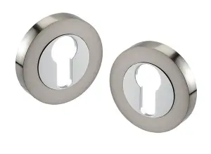 Golden Grace Euro Key Hole on Rose Escutcheon for Euro Cylinders, Satin Nickel/Polished Chrome Dual Finish