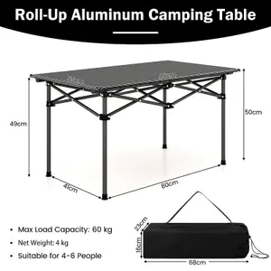 Costway Aluminum Folding Camping Table Roll Up Portable Picnic Table with Carrying Bag