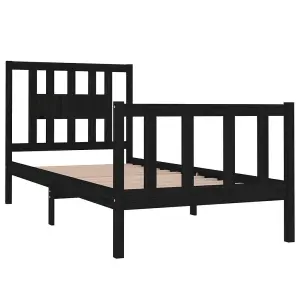 Berkfield Bed Frame Black Solid Wood 75x190 cm 2FT6 Small Single