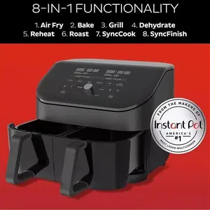 Instant Vortex Plus Clearcook Dual Baskets Air Fryer, 7.6L, Black