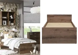 Single Bed Frame Headboard Bedroom Dark Oak Effect Euro Solid Wood Slats Nepo