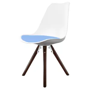 Soho White & Light bLue Plastic Dining Chair with Pyramid Dark Wood Legs