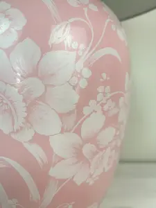 Pink Floral Ceramic Table Lamp with Pleated Shade