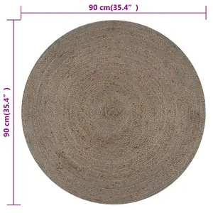 Handmade Rug Jute Round 90 cm Grey