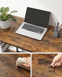 VASAGLE Workstation Table, Computer Desk, Writing Table with Shelves, Desk, Steel Frame, Industrial, Rustic Brown and Black