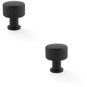 2 PACK - Round Knurled Door Knob - 29mm Diameter Matt Black Radio Cupboard Pull Handle