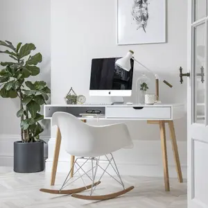 Ludvig Office Desk Computer Table in Classic White and Natural Pine