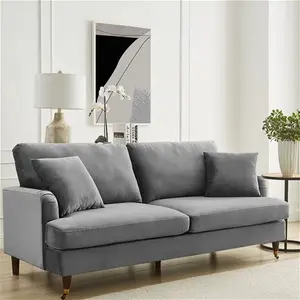 Brigette 3-Seater Grey Velvet Sofa With Antique Brass Castor Legs - Daals - Sofas