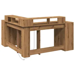 Berkfield Desk with LED Lights Artisian Oak 152x152x91 cm Engineered Wood