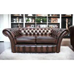 Chesterfield 2 Seater Antique Brown Real Leather Sofa Settee Bespoke In Balmoral Style