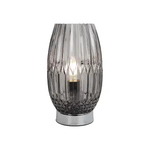 First Choice Lighting Facet Chrome with Smoke Faceted Glass Table Lamp