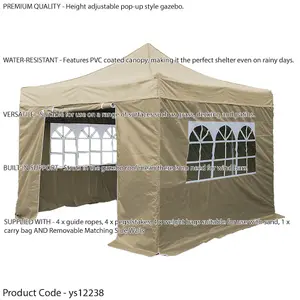 Durable 3x3m Beige Pop-Up Gazebo with Waterproof Side Walls for Outdoor Events