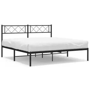 Berkfield Metal Bed Frame with Headboard Black 5FT King Size