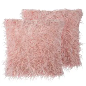 Set of 2 Cushions DAISY Faux Fur 45 x 45 cm Solid Pink