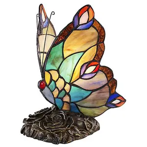 Beautiful Handmade Multi-Coloured Glass Butterfly Tiffany Lamp with Bronze Base