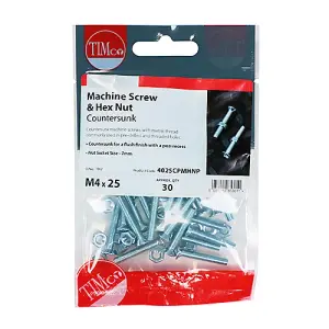 TIMCO Machine Countersunk Screws & Hex Nut Silver - M5 x 40