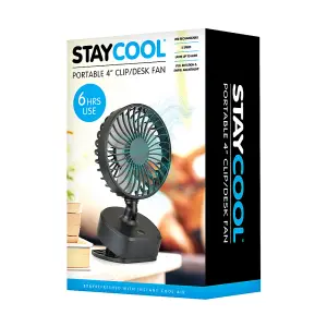 StayCool Mini 4" Portable USB Rechargeable Clip Desk Fan - Black