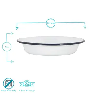 Argon Tableware - White Enamel Deep Bowls - 22.5cm - Navy (Set of 6)