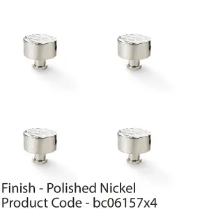 4 PACK - Round Hammered Door Knob - Polished Nickel 35mm Diameter Cupboard Pull Handle