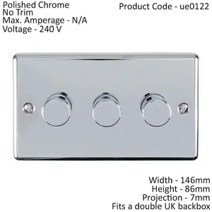 3 Gang 400W 2 Way Rotary Dimmer Switch CHROME Light Dimming Wall Plate