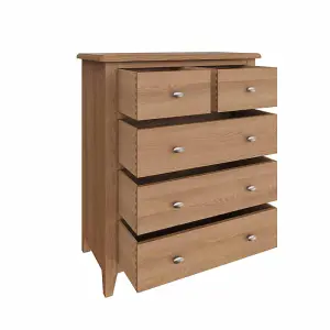 2 Over 3 Chest of Drawers - Pine/MDF - L80 x W40 x H95 cm - Light Oak