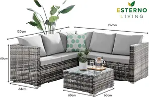 ECASA 5 Seater Rattan Garden Furniture Sofa Set With Light Grey Cushions & Coffee Table + FREE RAIN COVER