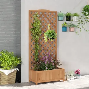 Outsunny Garden Wooden Planter Box with Trellis Flower Raised Bed, 76x36x170cm