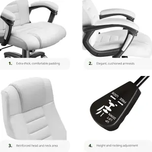 tectake Luxury office chair made of artificial leather - desk chair computer chair - white