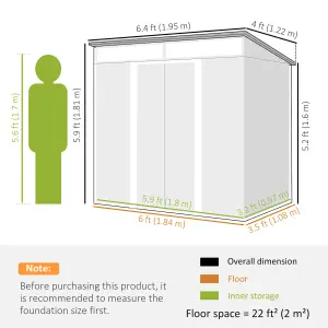 Outsunny 6.5x4FT Garden Shed Lockable Metal Tool Shed Grey