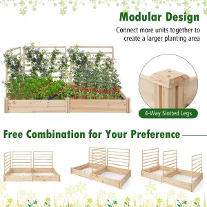 Costway Outdoor Raised Garden Bed Wooden Elevated Planter w/ 2 Planter Boxes & 3 Trellis