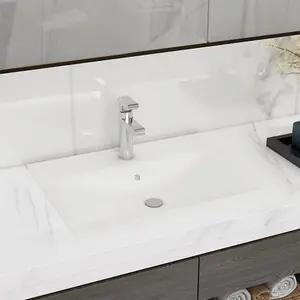 Rectangular Ceramic Basin Sink White with Faucet Hole 60x46 cm