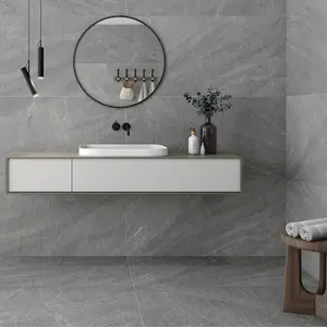 Tabor Stone Effect Matt Porcelain Tile / Grey / 60 x 60cm