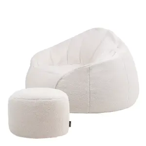 icon Sherpa Bean Bag Armchair & Pouffe Set Off-white Bean Bag Chair