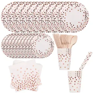 Rose Gold Polka Dot Party Tableware Disposable Dinnerware Set - White