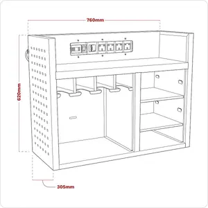 Sealey Power Tool Storage Rack 760mm with Power Strip AP30SRBE