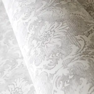 Galerie Azulejo Grey Lisboa Distressed Floral Damask Wallpaper Roll