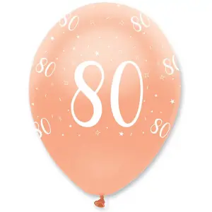 Creative Party Latex All-Over Print 80th Balloons (Pack of 6) Rose Gold (One Size)