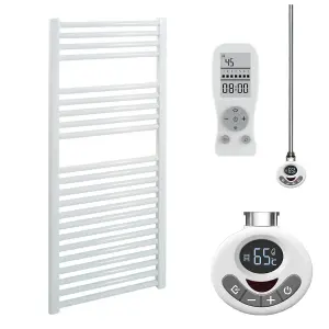 Bray Thermostatic Electric Heated Towel Rail With Timer, Straight, White - W500 x H1200 mm