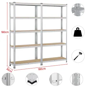 Yaheetech Set of 2 5 Tier Metal Storage Shelves for Office Living Room Silver