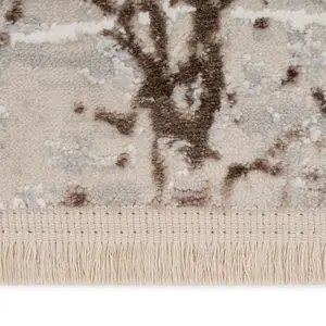 Beige Tonal Super Soft Distressed Abstract Fringed Area Rug 120x170cm