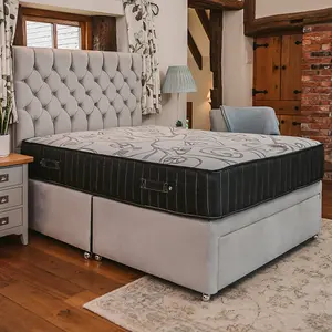 Chelsea 1000 Pocket Sprung Luxury Divan Bed Set  6FT Super King 2 Drawers Side  - Plush Light Silver