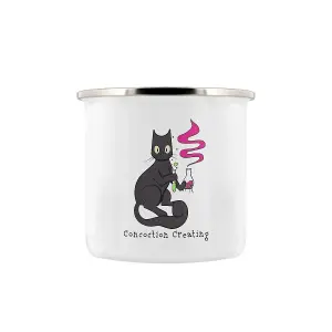 Spooky Cat Getting Spooked, Concoction Creating & No Fear Enamel Mug White/Grey (One Size)