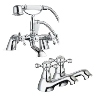 Sterling Traditional Bath Shower Mixer & Basin Tap Pack Hot & Cold Pair - Chrome