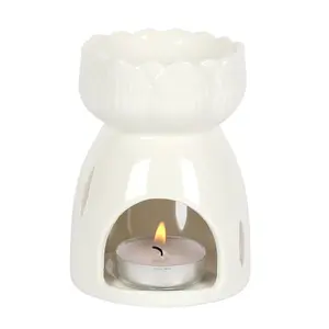 White Ceramic Lotus Flower Oil Burner and Wax Melt