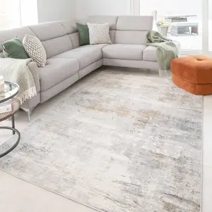 Silver Grey Metallic Distressed Abstract Area Rug 200x290cm