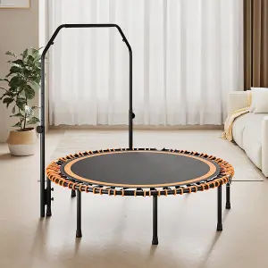 48in Bungee Cords Foldable Round Trampoline with Adjustable U-Handle Bar in Orange for Indoor Outdoor