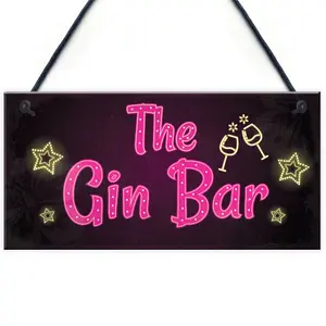 Red Ocean Novelty Gin Bar Sign Neon Effect Home Bar Man Cave Kitchen Sign Gin Gifts