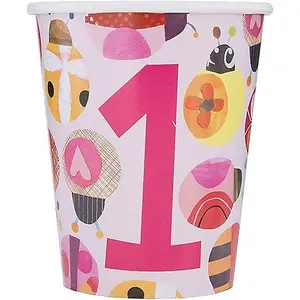 Unique Party Paper Ladybird 1st Birthday Party Cup (Pack of 8) Pink (One Size)